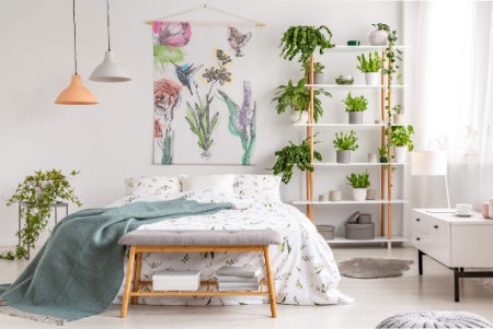 Choose a Tapestry or Print to Incorporate Colour, or a Macrame Hanging to Add Texture to Plain Walls