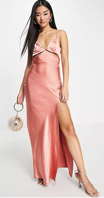 Satin Maxi Dress With Cut Out Details 1