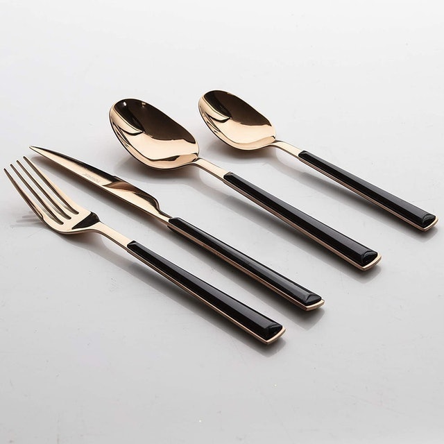 Rose Gold and Black Steel 16-Piece Cutlery Set 1