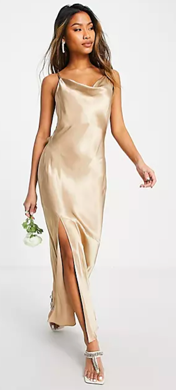 Bridesmaid Tie Back Satin Slip Dress 1