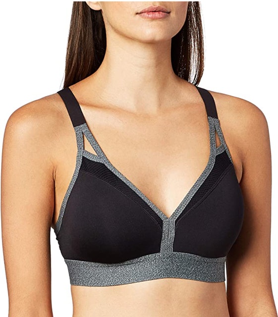 10. Champion Women’s Curvy Strappy Sports Bra, Black/Granite Heather 1