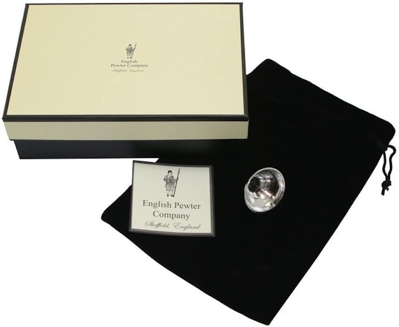 7. English Pewter Company Pewter Hip Flask with Brass Badge 3