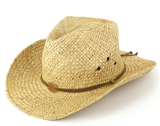 10. Straw Cowboy Hat with Leather Band Detail and Horses Badge 1