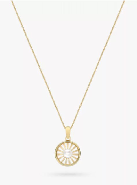 9ct Gold Freshwater Pearl Sunray Pendant Necklace 1