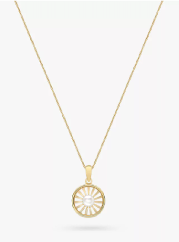 9ct Gold Freshwater Pearl Sunray Pendant Necklace 1