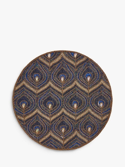 Rounded Beaded Peacock Pattern Placemat 1