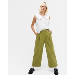 Naomi Wide Leg Cord Trousers in Green