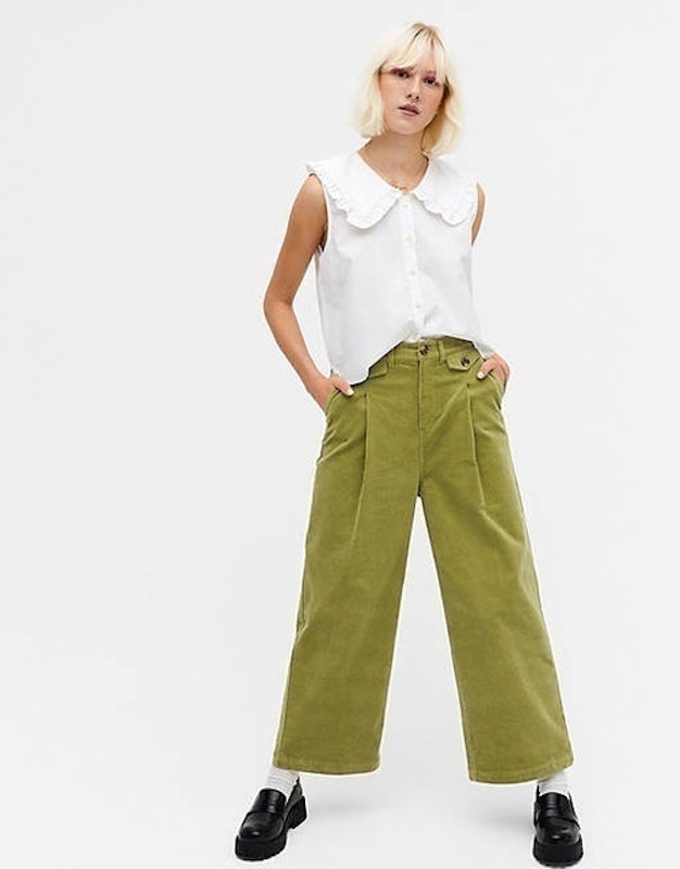 Naomi Wide Leg Cord Trousers in Green 1