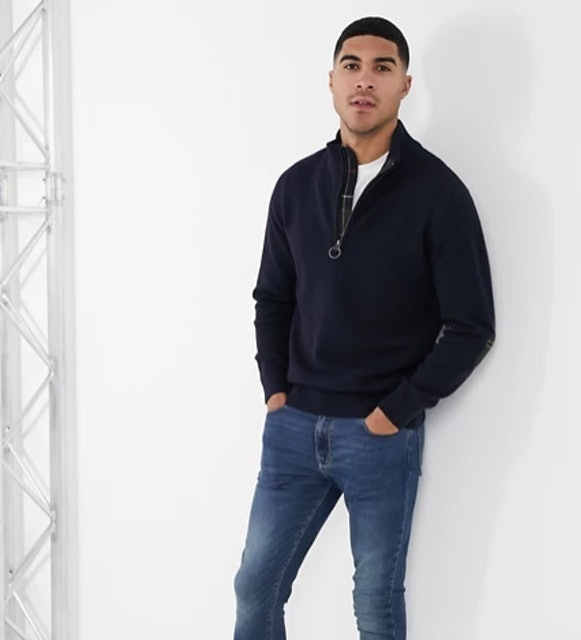 Half-Zip Jumper With Tartan Elbow Patches  3