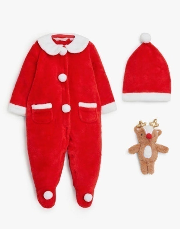 Baby Santa Fleece Onesie Set, Red 1
