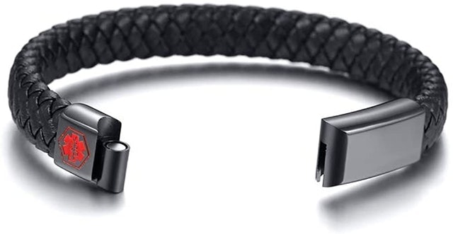 Braided Genuine Leather Medical Wristband 2