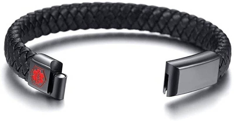 Braided Genuine Leather Medical Wristband 2