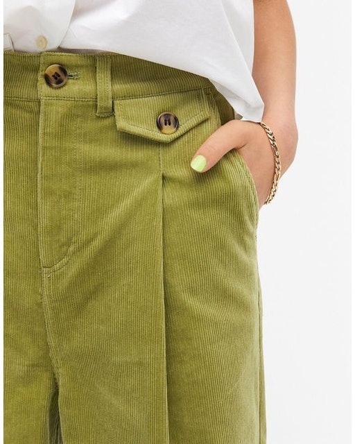 Naomi Wide Leg Cord Trousers in Green 3
