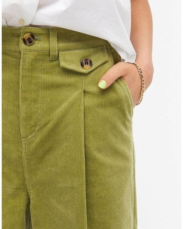 Naomi Wide Leg Cord Trousers in Green 3