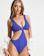 Wolf & Whistle Fuller Bust Exclusive Cut Out Swimsuit in Blue Scrunch 1