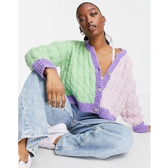 Knitted Rib Colour Block Cardi