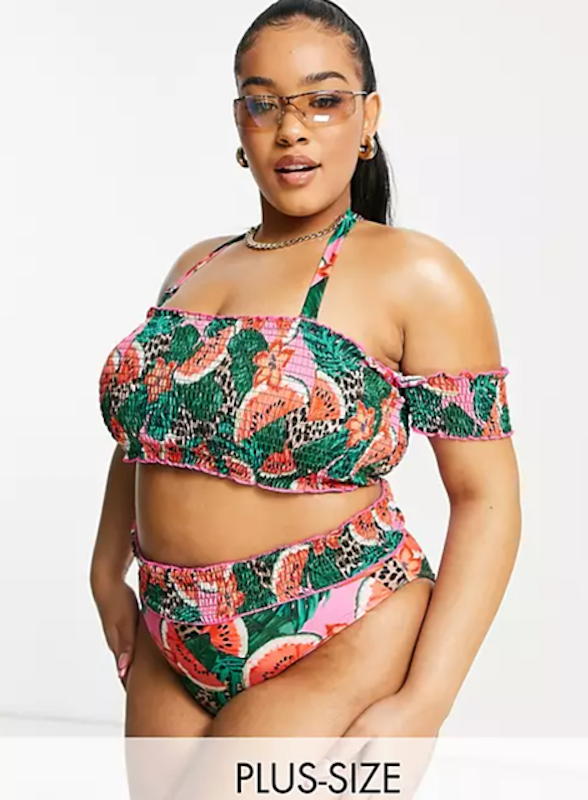 Shirred Bandeau Bikini Set With Removable Sleeves 1