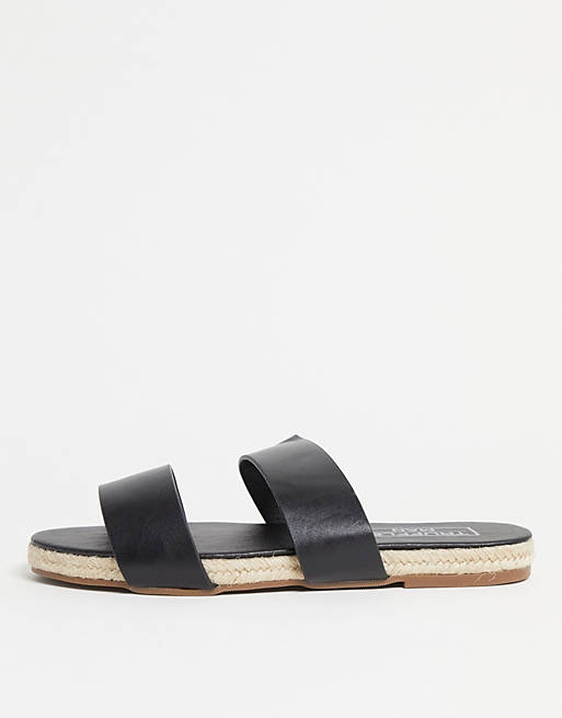 Faux Leather Espadrille Sliders in Black 3