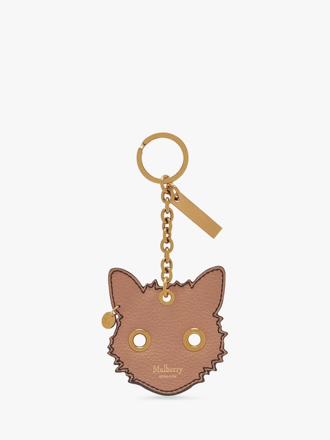 Small Classic Grain Leather Fluffy Cat Keyring 2