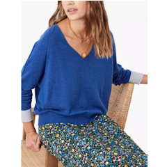 Brora Cashmere Slouchy V-Neck Jumper in Sapphire