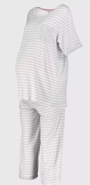 Maternity Grey Marl & White Stripe Pyjamas  2
