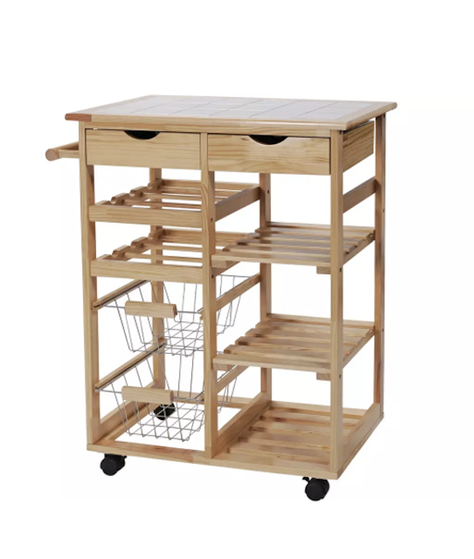 Pine Tile Top Kitchen Trolley 1