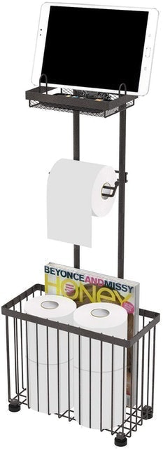 Freestanding Toilet Paper Holder With Storage Shelf 1