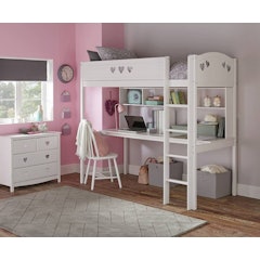 Mia High Sleeper Bed Frame, Desk & Shelves