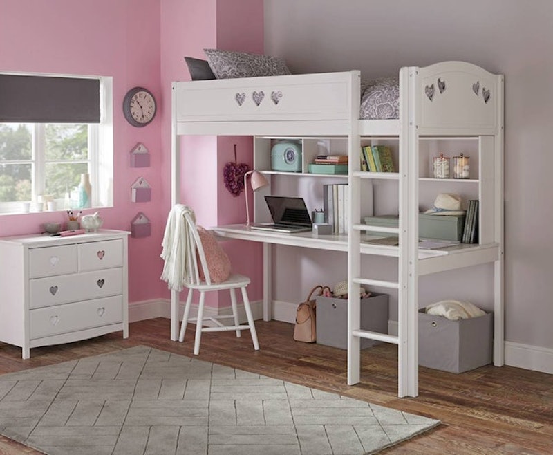 Mia High Sleeper Bed Frame, Desk & Shelves 1