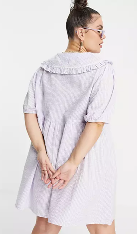 Plus Mini Smock Dress With Collar in Pastel Gingham 2
