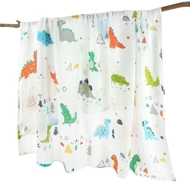 Dinosaur & Elephant Muslin Swaddle  3