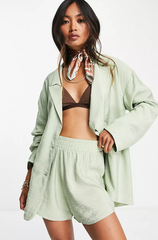 Relaxed Blazer and Shorts Co-ord In Green 1