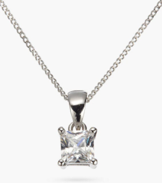 Princess Solitaire Cubic Zirconia Pendant Necklace 2
