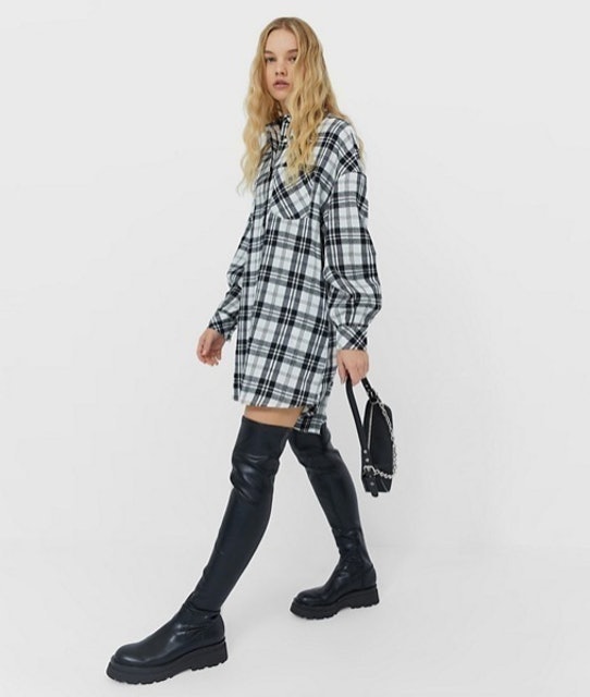 Boyfriend Shirt Dress in Grey Check 1