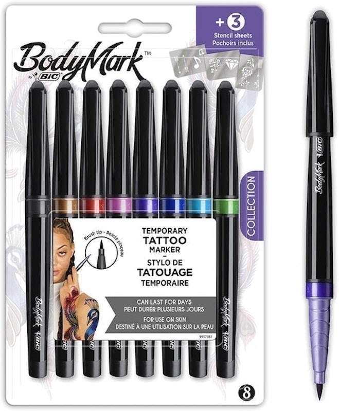 BIC BodyMark Temporary Tattoo Kit, 9 Markers, 5 Stencil Sheets and 1  Inspiration Book