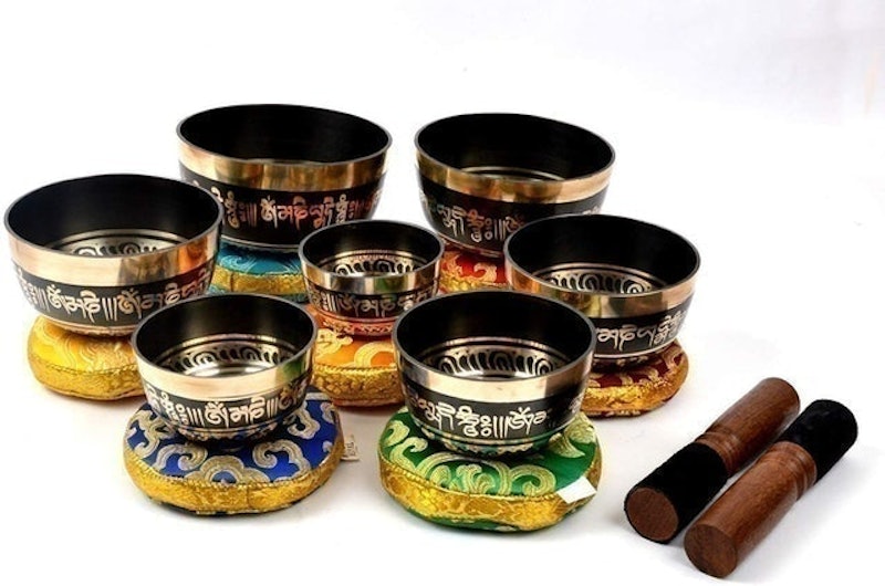 Tibetan Set of 7 Buddha Eye Printed Meditation Singing Bowls 1