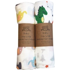 Dinosaur & Elephant Muslin Swaddle