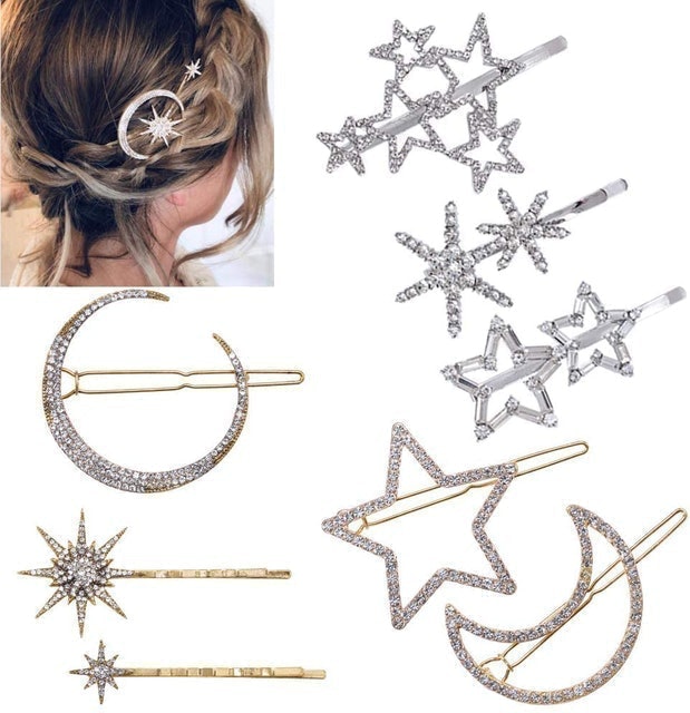 Rhinestone Moon and Star Hairclips 1