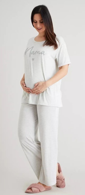 Maternity Light Grey Marl Short Sleeve 'Mama' Slogan T-Shirt 1