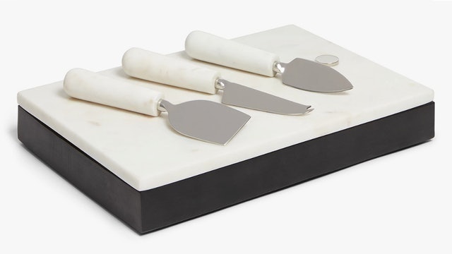 Marble & Wood Cheese Board with 3 Cheese Knives Set 1