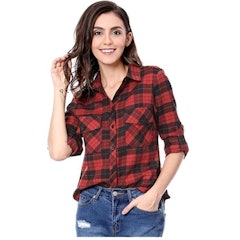 Check Roll-Up Sleeves Button Down Plaid Shirt
