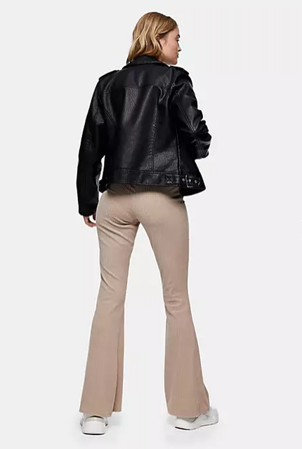 Ribbed Flare Corduroy Trousers in Stone 2
