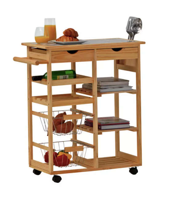 Pine Tile Top Kitchen Trolley 2