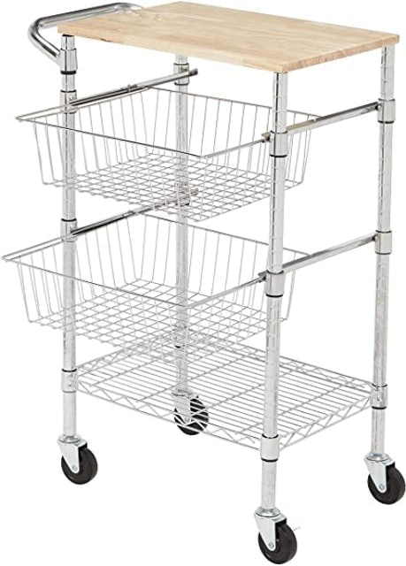 3-Tier Basket Cart with Wood Top 3