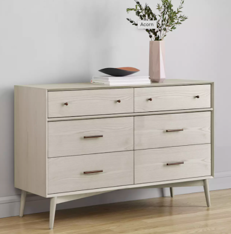 Mid-Century 6-Drawer Chest, Pebble 1