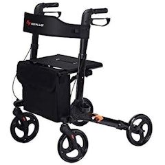 Lightweight Four Wheel Rollator with Seat, Adjustable Height