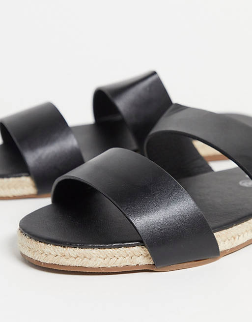 Faux Leather Espadrille Sliders in Black 2