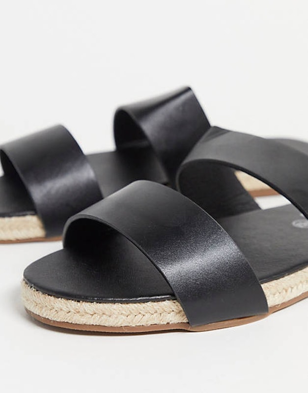 Faux Leather Espadrille Sliders in Black 2