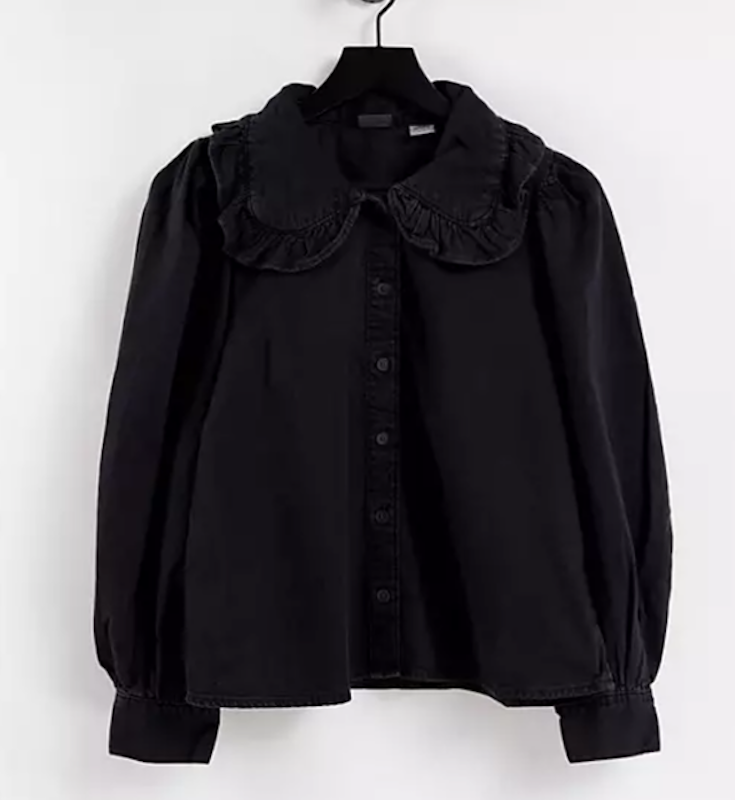 Frill Collar Denim Shirt 1