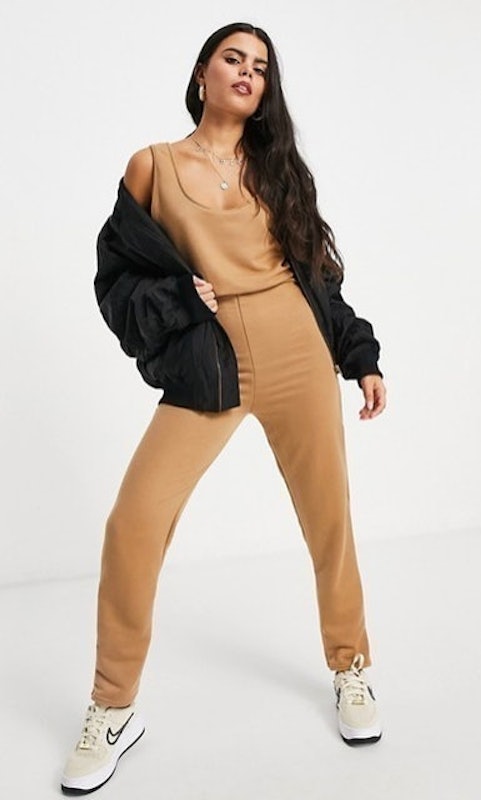 Petite Jogger Jumpsuit in Camel 1